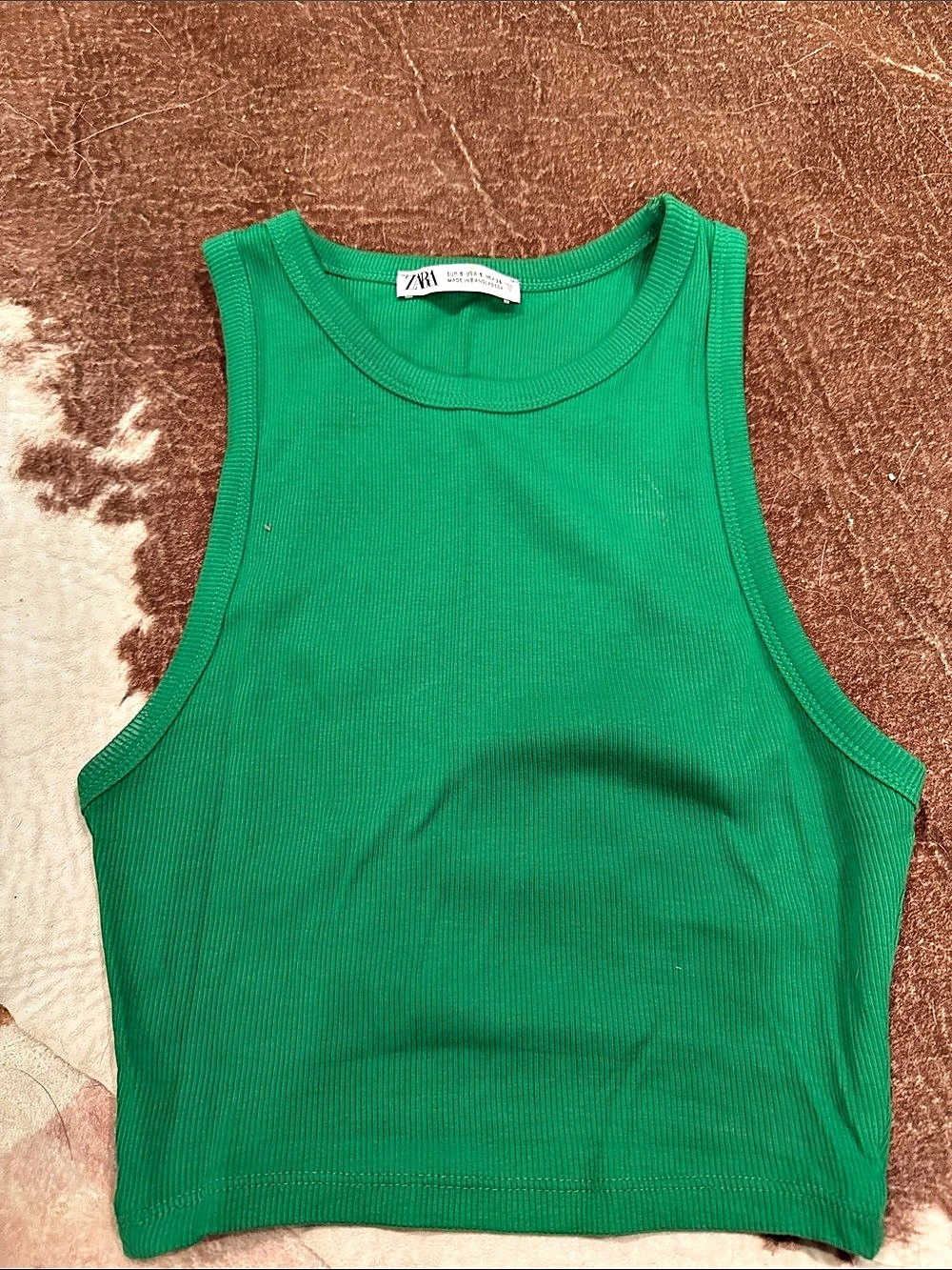 Zara Ribbed Crop Tank Top in Green
